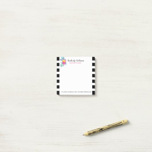 Elegantes Schwarz-Weiß Streifen Blumenstrauß Post-it Klebezettel (Auf Schreibtisch)