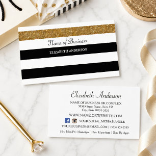 Elegantes Schwarz-Weiß Streifen Gold IMITATE Glitz Visitenkarte