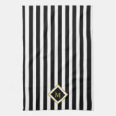 Elegantes Schwarz-Weiß Streifen Gold Monogramm Geschirrtuch (Vertikal)