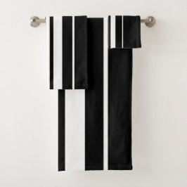 Elegantes Schwarz-Weiß-Streifenmuster  Badhandtuch Set