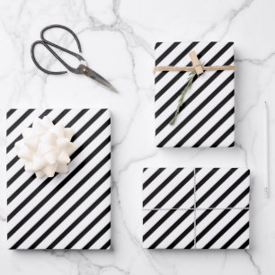 Elegantes Schwarz-Weiß-Streifenmuster Geschenkpapier Set
