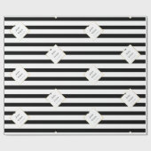 Elegantes Schwarz-weiß Stripe Gold Rahmen Hochzeit Geschenkpapier (Flach)