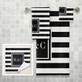 Elegantes Schwarz-weiß Stripe Monogramm Badhandtuch Set