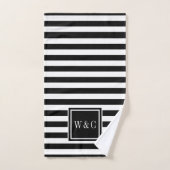 Elegantes Schwarz-weiß Stripe Monogramm Badhandtuch Set (Handtuch)