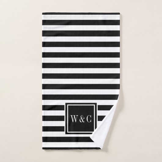 Elegantes Schwarz-weiß Stripe Monogramm Badhandtuch Set (Handtuch)