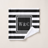 Elegantes Schwarz-weiß Stripe Monogramm Badhandtuch Set (Waschlappen)