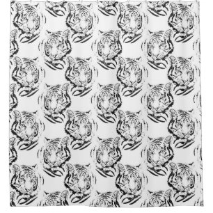 Elegantes Schwarz-Weiß-Tiger-Head Print Design Duschvorhang