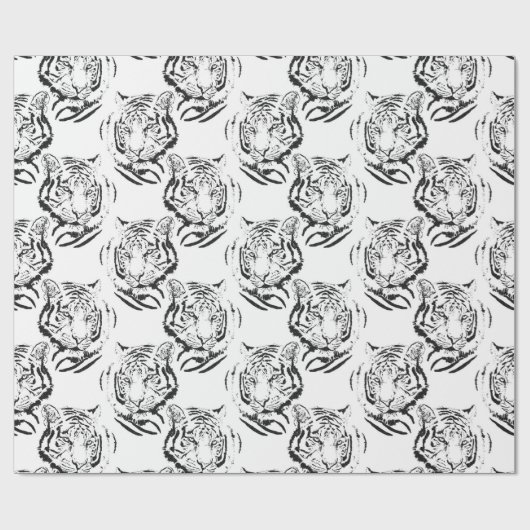 Elegantes Schwarz-Weiß-Tiger-Head Print Design Geschenkpapier (Flach)