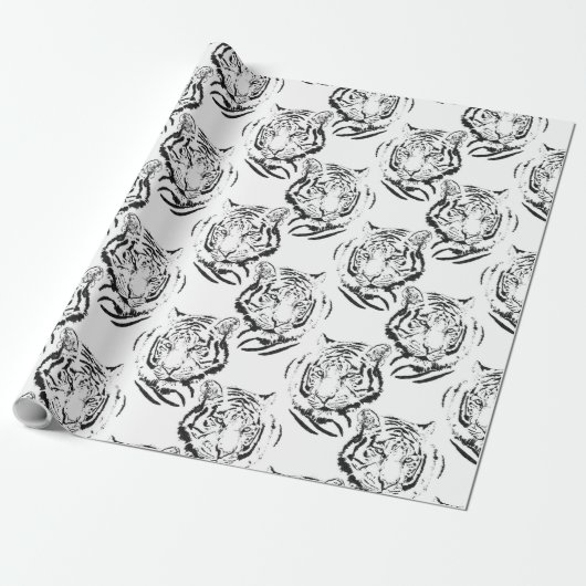 Elegantes Schwarz-Weiß-Tiger-Head Print Design Geschenkpapier (Ungerollt)