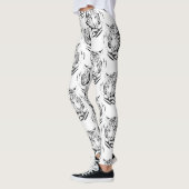 Elegantes Schwarz-Weiß-Tiger-Head Print Design Leggings (Links)