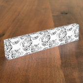 Elegantes Schwarz-Weiß-Tiger-Head Print Design Namensplakette (Seite)