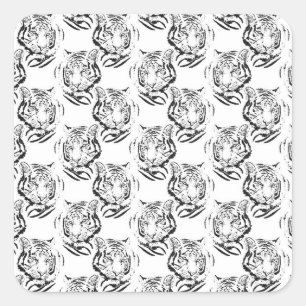 Elegantes Schwarz/Weiß Tiger Head Print Design Quadratischer Aufkleber