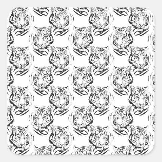 Elegantes Schwarz/Weiß Tiger Head Print Design Quadratischer Aufkleber (Vorderseite)