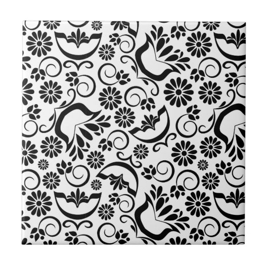 Elegantes Schwarz-Weiß-Tile Fliese (Vorderseite)
