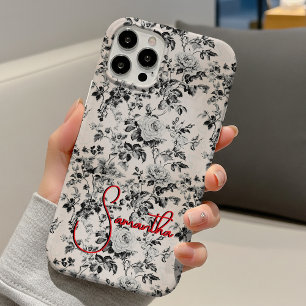 Elegantes Schwarz-Weiß-Toile Rot-Monogramm iPhone 16 Hülle