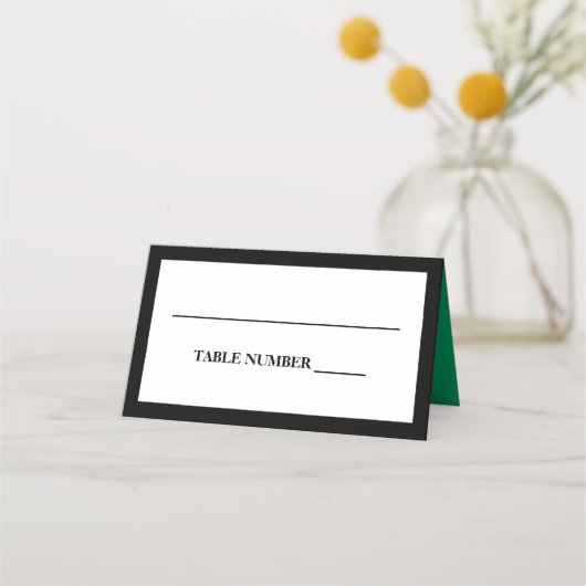 Elegantes Schwarz, Weiß und Kleeblatt Grün Platzkarte (Vorderseite)