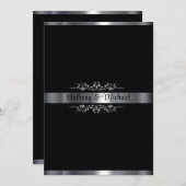 Elegantes Schwarz, Weiß und Silber Einladung (Vorne/Hinten)