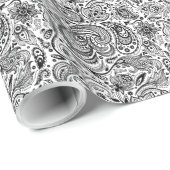 Elegantes Schwarz-Weiß-Verziertes Floral Paisley Geschenkpapier (Rolleneckpunkt)