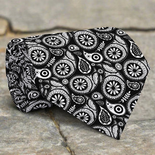Elegantes Schwarz/Weiß Vintag Paisley Muster Krawatte