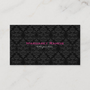 Elegantes Schwarz-Weiß-Vintage-Blumendamask 7 Visitenkarte