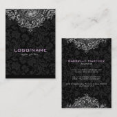 Elegantes Schwarz-Weiß Vintages Blumendekor Visitenkarte (Vorne/Hinten)
