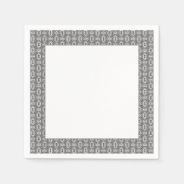 Elegantes Schwarz-Weiß-Volkskunst-Blumenmuster nah Serviette