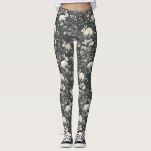 Elegantes Schwarz-Weiß-Waldkaninchen-Toile-Muster Leggings