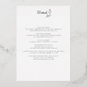 Elegantes Schwarz-Weiß-Wappen mit Details Hochzeit Folieneinladung (Rückseite)