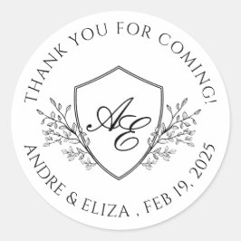 Elegantes Schwarz-Weiß-Wappen Monogram Vielen Dank Runder Aufkleber