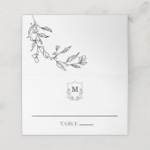 Elegantes Schwarz-Weiß-Wappen Platzkarte (Außenseite Aufgefaltet)