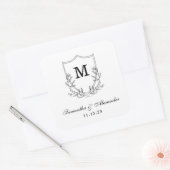 Elegantes Schwarz-Weiß-Wappen Quadratischer Aufkleber (Umschlag)