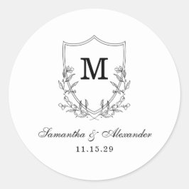 Elegantes Schwarz-Weiß-Wappen Runder Aufkleber