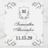 Elegantes Schwarz-Weiß-Wappen Save the Date Weinetikett (Einzelnes Label)