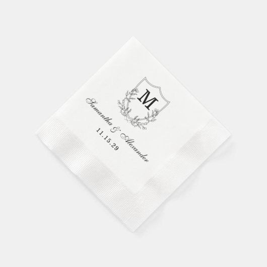 Elegantes Schwarz-Weiß-Wappen Serviette (Ecke)