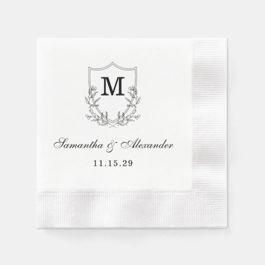 Elegantes Schwarz-Weiß-Wappen Serviette (Vorderseite)