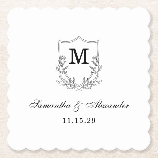 Elegantes Schwarz-Weiß-Wappen Untersetzer (Vorderseite)