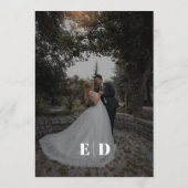 Elegantes Schwarz-Weiß-Wave-Foto Hochzeit Menükarte (Rückseite)