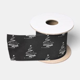 Elegantes Schwarz-Weiß-Weihnachtsbaum-Muster Satinband