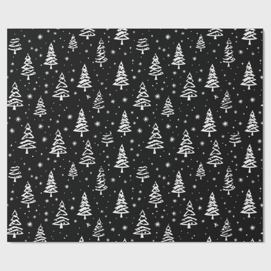 Elegantes Schwarz-Weiß-Weihnachtsbaummuster Geschenkpapier (Flach)