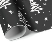 Elegantes Schwarz-Weiß-Weihnachtsbaummuster Geschenkpapier (Rolleneckpunkt)