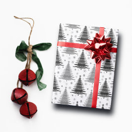 Elegantes Schwarz-Weiß-Weihnachtsbaummuster Geschenkpapier