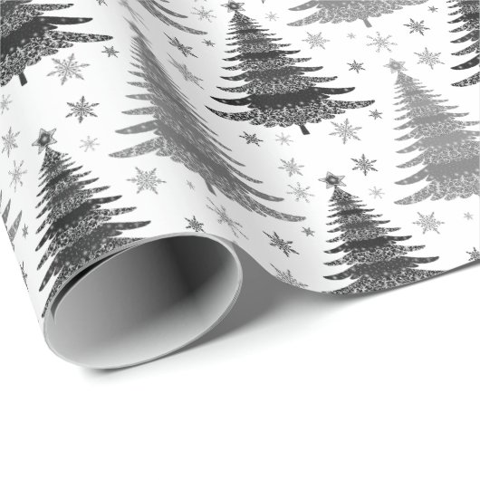 Elegantes Schwarz-Weiß-Weihnachtsbaummuster Geschenkpapier (Rolleneckpunkt)