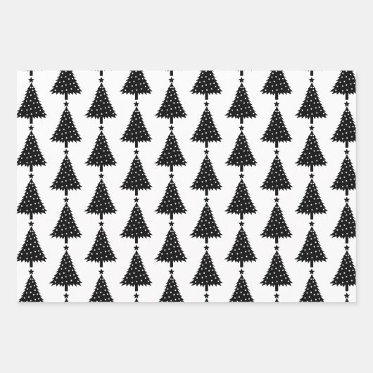 Elegantes Schwarz-Weiß-Weihnachtsbaummuster Geschenkpapier Set (Vorderseite 3)