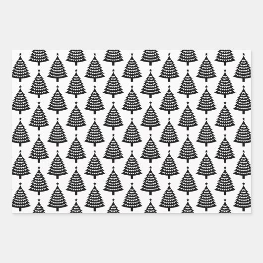 Elegantes Schwarz-Weiß-Weihnachtsbaummuster Geschenkpapier Set (Vorderseite 2)