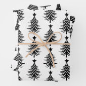 Elegantes Schwarz-Weiß-Weihnachtsbaummuster Geschenkpapier Set (Beispiel)