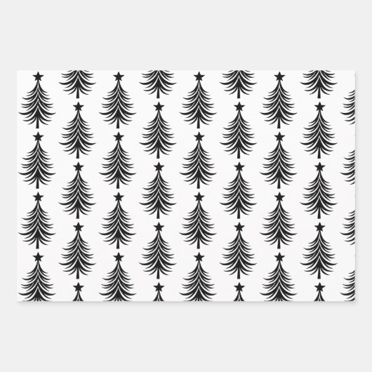 Elegantes Schwarz-Weiß-Weihnachtsbaummuster Geschenkpapier Set (Vorderseite)