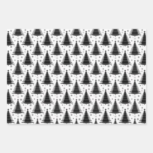 Elegantes Schwarz-Weiß-Weihnachtsbaummuster Geschenkpapier Set (Vorderseite 3)
