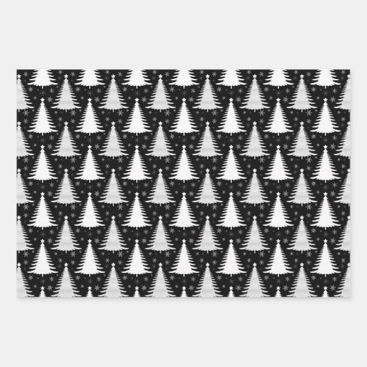 Elegantes Schwarz-Weiß-Weihnachtsbaummuster Geschenkpapier Set (Vorderseite 2)