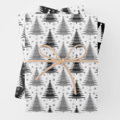 Elegantes Schwarz-Weiß-Weihnachtsbaummuster Geschenkpapier Set (Beispiel)