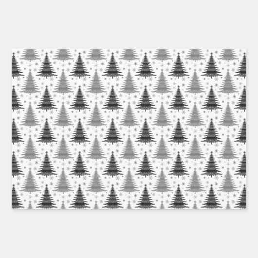 Elegantes Schwarz-Weiß-Weihnachtsbaummuster Geschenkpapier Set (Vorderseite)